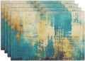 Emvency Farmhouse Placemats Set of 4, Abstract Turquoise and Yellow Vintage Art Painting 12x18 Inch Table Mats for Outdoor Home Party Kitchen Dining Decoration