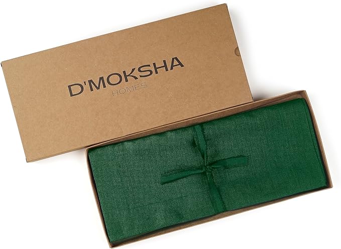 D'Moksha Homes Linen Forest Green Table Runner 72 Inches Long - 100% Pure Linen 14 x 72 Inch Table Runner for Dining, St Patricks Day, Easter - Machine Washable