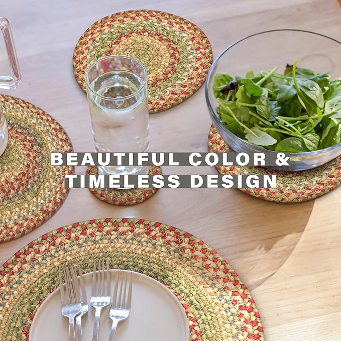 Azalea Jute Braided Kitchen Trivets for Hot Dishes, Warm Country Primitive Decor, Set of 6, Multicolor 8" Round Heat Resistant Mat - Rich Colors, Easy to Clean, Durable and Protects Furniture