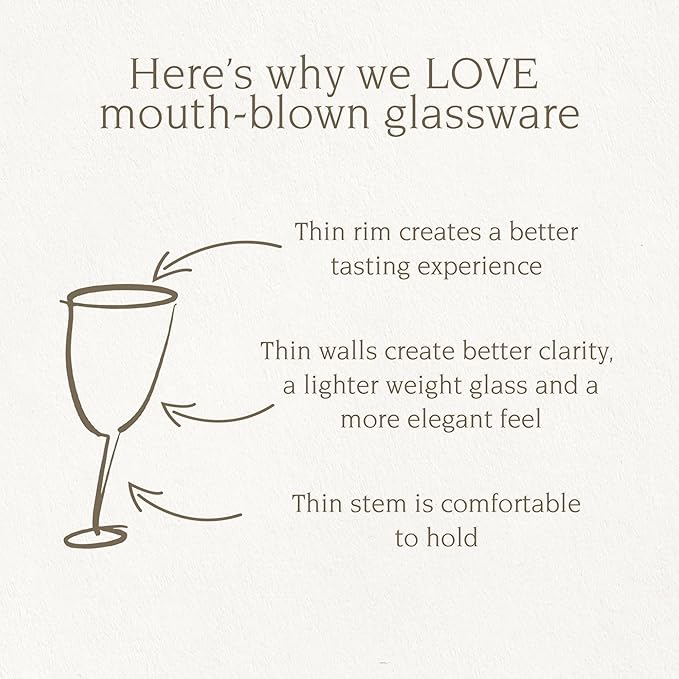 over&back 13oz Traditional Glassware - Set of 4 Classic Stem Drinking Glasses for Parties, Get-togethers, and More - Mouth-Blown - Wine Cups for Kitchen and Dining Room - Clear