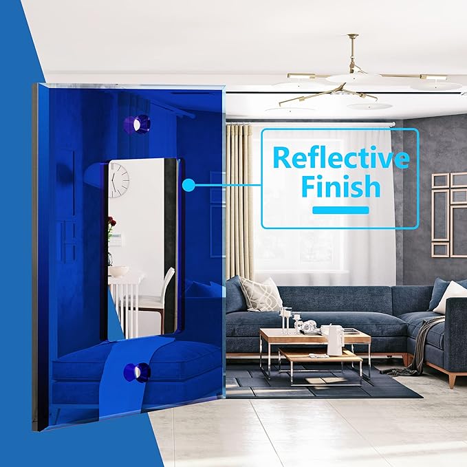 LIDER Reflective Acrylic Decorator Wall Plate, Mirrored Light Switch Plate, Plexiglass Outlet Cover, Acrylic Glass, Oversized 1-Gang 5.25" x 3.44", LWP-31O-ABL, Blue