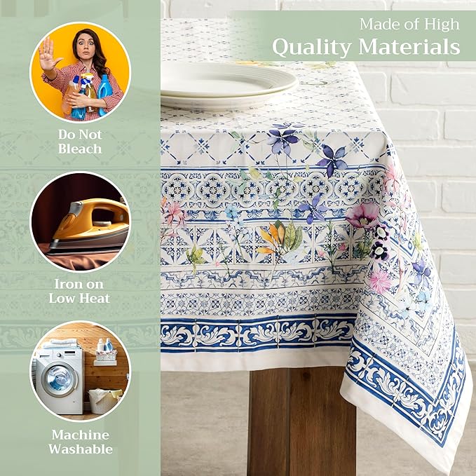 Maison d' Hermine Table Cloth Rectangle Table 100% Cotton 70 x 90 Inches Tablecloth Reusable Decorative for Dining Room Farmhouse Home Valentines Day Decorations Spring Summer - Faience