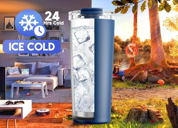 Meoky 24 oz Insulated Travel Coffee Mug: Leak Proof Lid, Sea | Stainless Steel - Image 4