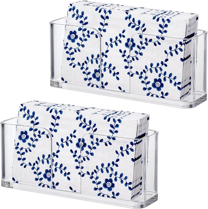 Amazing Abby Acrylic Guest Towel Napkin Holder (8.5"x4.5") (2-Pack), Plastic Napkin Dispenser with Non-Slip Pads, Clear Napkin Stand, Great for Kitchen Counter, Dining Table, Bathroom Vanity, and More