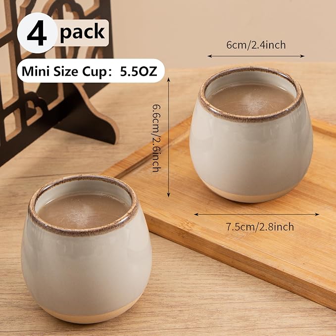 4pcs Japanese Tea Cups, 5.5OZ Vintage Espresso Cups, Handless Design Small - Image 2