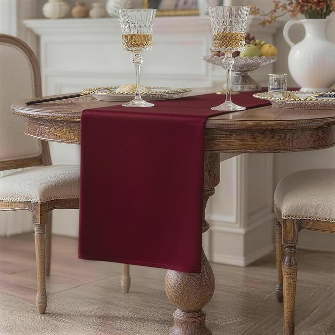 Burgundy Table Runner, Waterproof Washable Runners 60 Inches Long | Reusable - Image 2