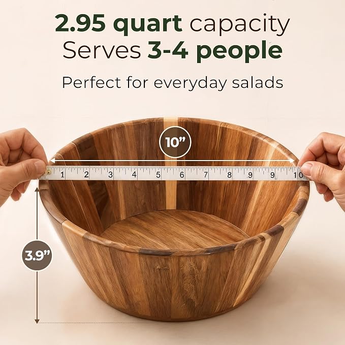 Acacia Wood Salad Bowl - Image 7