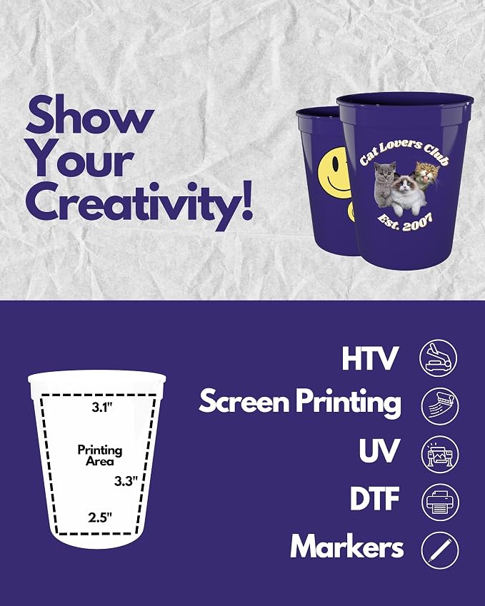 PartyPrints 100 Pack 16 oz Purple Reusable Blank Plastic Cups, Stadium Cups - Image 3