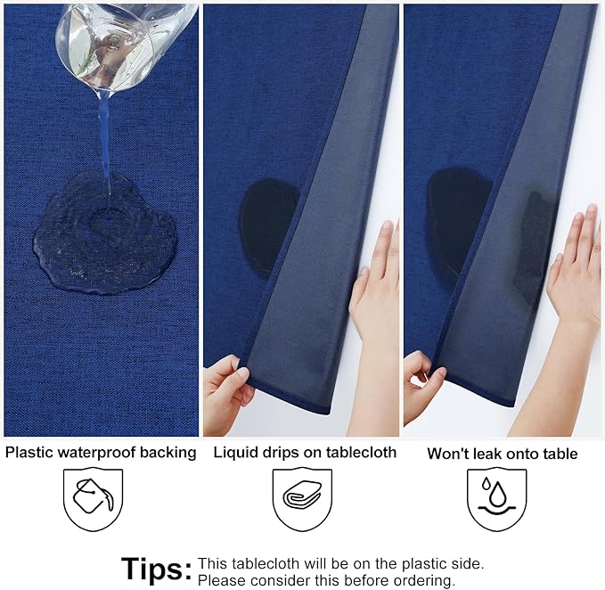 Smiry Round Faux Linen Table Cloth, Waterproof Burlap Fabric Tablecloth, Washable Decorative Farmhouse Table Covers for Kitchen, Dining, Parties, 60x60, Indigo