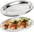 Suwimut 6 Pack Stainless Steel Oval Platter, Heavy Duty Mirror Polish Large Sizzling Platter Serving Tray Fish Plate for Steaming Fish Dessert Meat Sushi, 14-Inch by 8.7-Inch, Silver