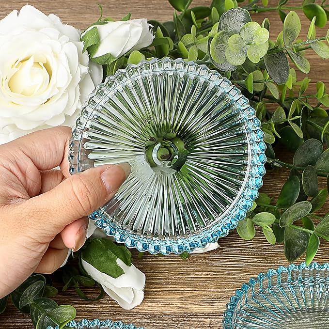JUXYES 5 Pack Clear Blue Crystal Coasters Round Cup Mat, Glass Coasters for Drinks Coffee Tea Wine, Decorative Wine Bottle Coaster, Crystal Drink Coasters for Restaurant bar Kitchen Dining Table