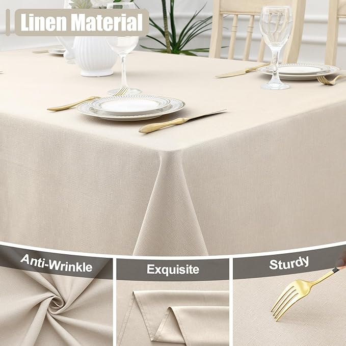 Smiry Square Table Cloth Linen Textured, Waterproof Spillproof Anti-Wrinkle Burlap Tablecloth, Washable Decorative Fabric Table Cover for Dining, Party, Banquet, 60 x 60 Inch, Beige