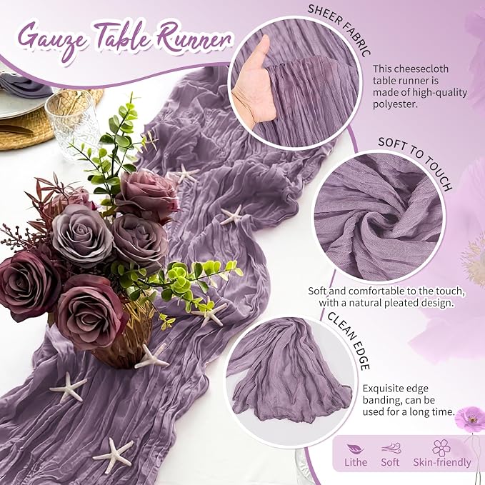 Showgeous 30 Pack Purple Cheesecloth Table Runner, 17 x 108 Inches | Boho - Image 3