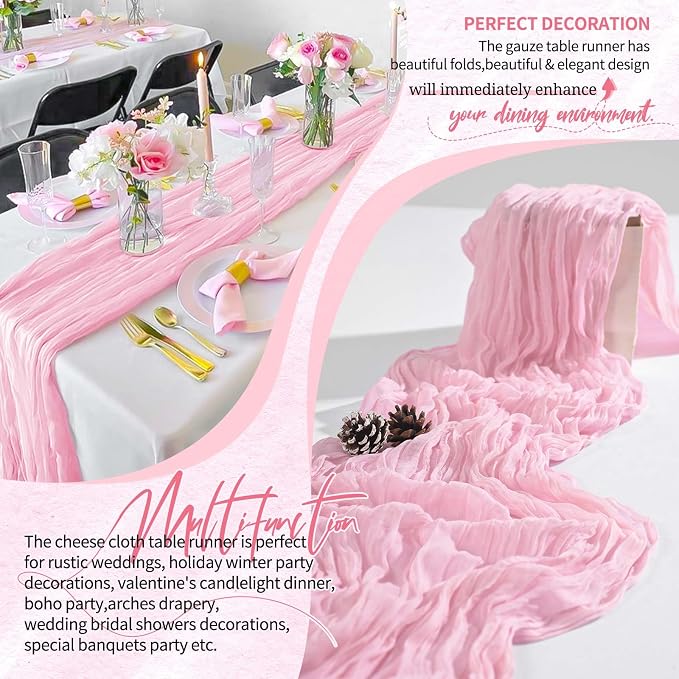 4 Pack Cheesecloth Table Runner 10FT Light Pink Table Runner Boho Gauze Cheese - Image 6