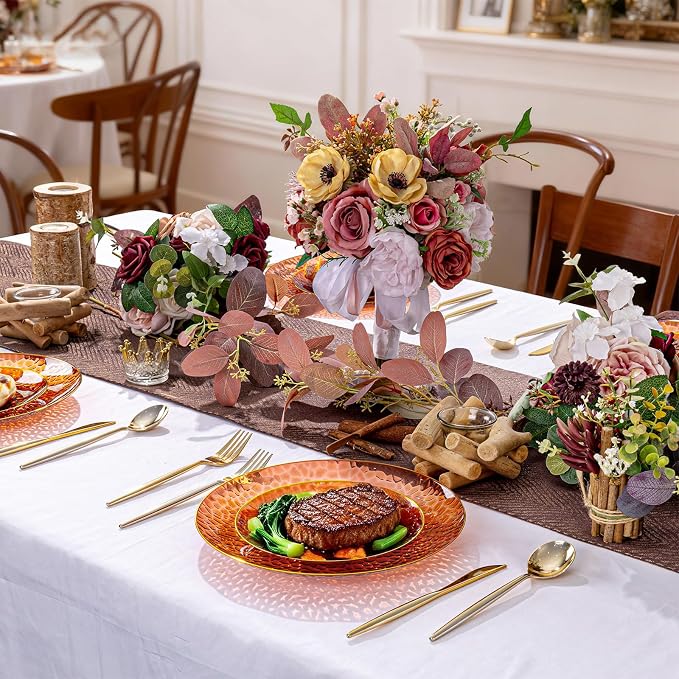 Rubtlamp 175 Pcs Plastic Dinnerware Set, Amber And Gold Plastic Plates - Image 5