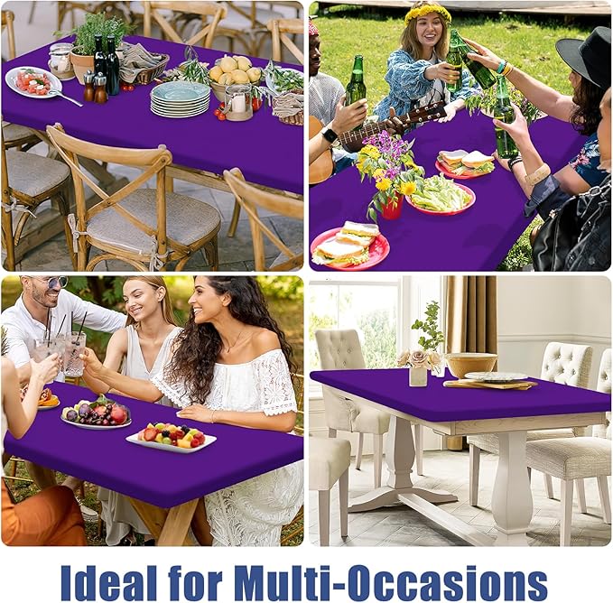 Spandex 5 Foot Rectangle Table Cloth 2 Pack, Elastic Fitted Tablecloths for Picnic, Stretch Washable Patio Table Cover for Outdoor, Camping, Banquet and Parties (Purple, 30"x60")