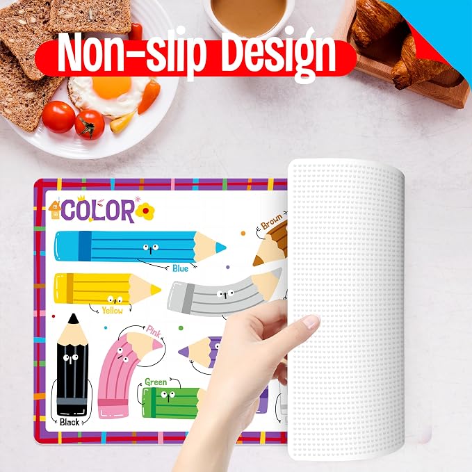 6 Pack Placemats for Kids, Non-Slip Washable, Reusable Alphabet, America & - Image 3