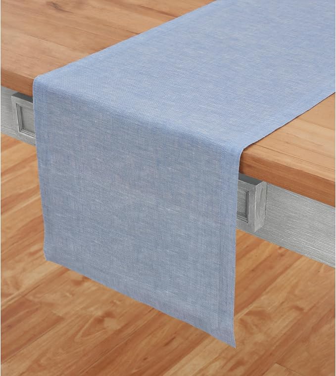 Solino Home 100% Pure Linen Table Runner Chambray Blue, Athena 14 x 156 in | by SolinoHome