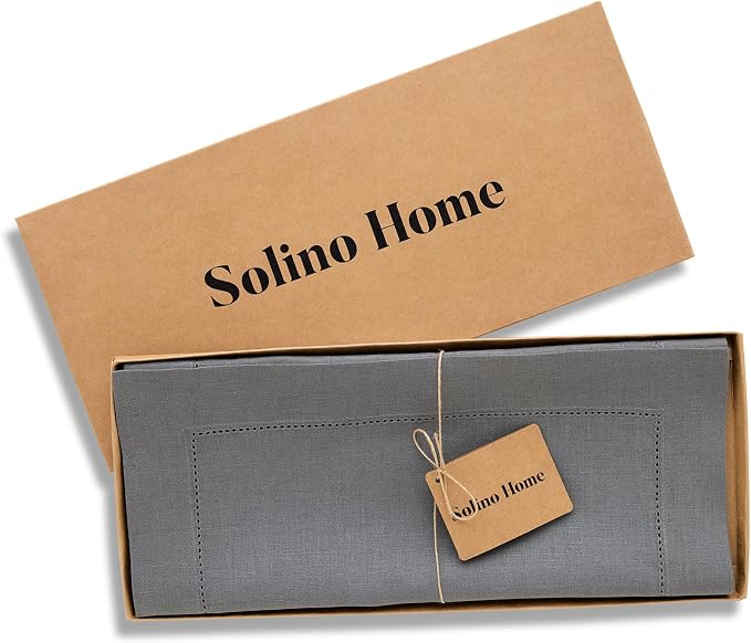 Solino Home 100% Pure Linen Dining Table Runner Gray Hemstitch, 14 x 120 in | - Image 5