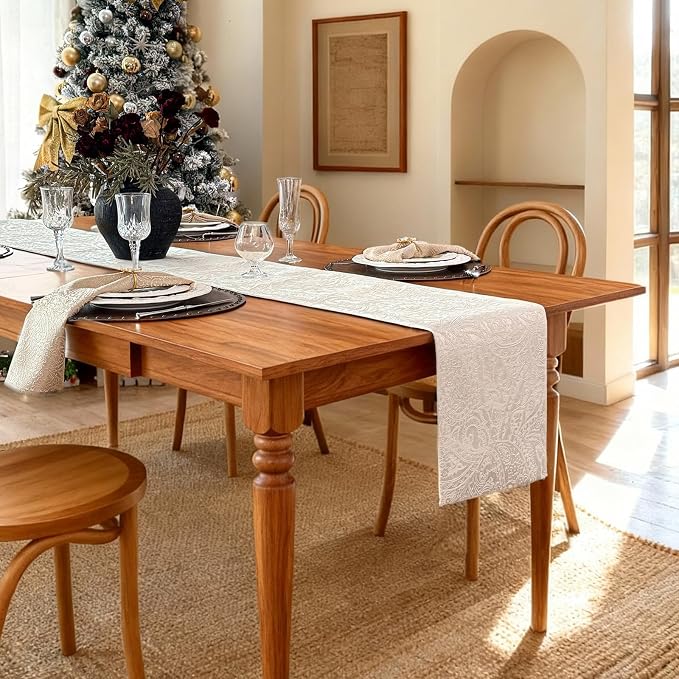 Jacquard Table Runner for Home Decor, 12x36 Inches, Milky White | Thick Table - Image 4