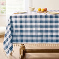 Softalker Checkered Tablecloth Square, Outdoor Linen Cotton Gingham Table Cloth with Tassel, Heavy Duty Wrinkle Free Buffalo Plaid Table Cover for Kitchen Dining Home Party - 55 x 55 Inch, Navy