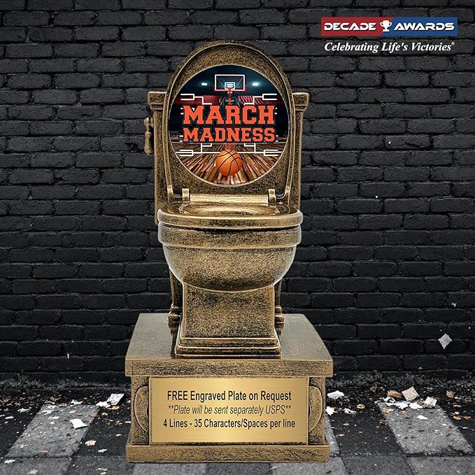 Decade Awards Action Pedestal Gold Toilet Bowl Trophy with Optional Inserts - Custom Engraved Plate On Request (7 Inch Tall)