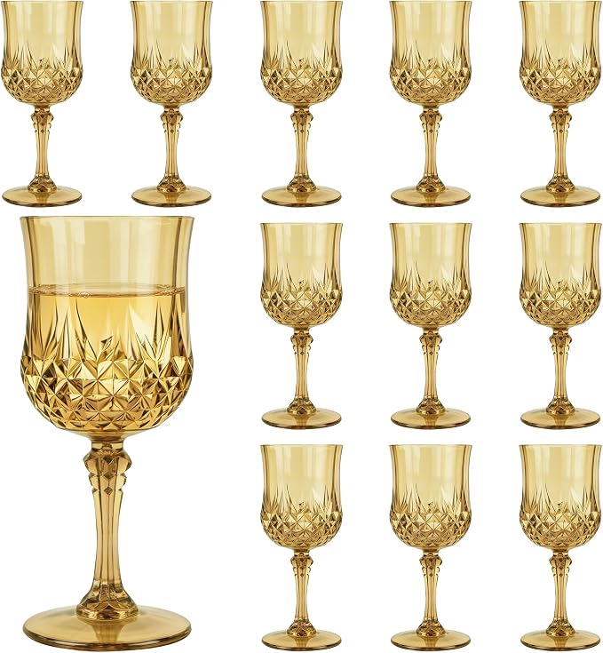 12Pack Plastic Wine Glasses, 7oz Vintage Goblets by LEYIQU