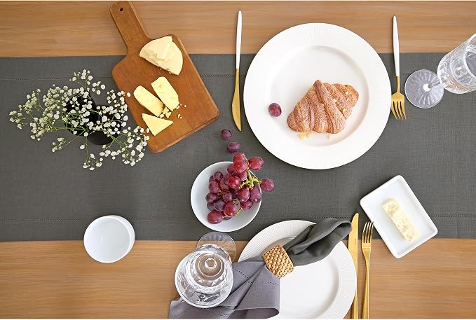 Solino Home 100% Pure Linen Dining Table Runner Gray Hemstitch, 14 x 120 in | - Image 3