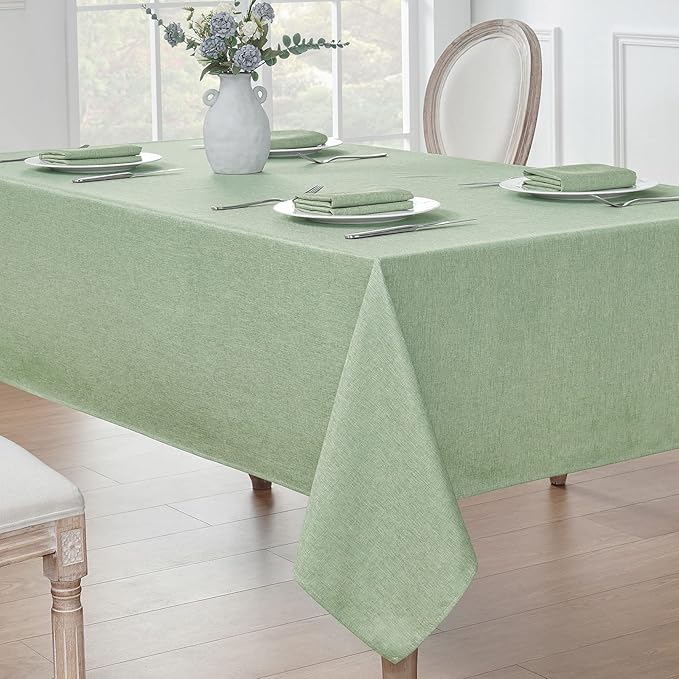 2 Pack Rectangle Tablecloth, 52x70 inch, Water Resistant Wrinkle Free Linen Textured Table Cloth Washable, Decorative Fabric Table Cover for Dining, Party and Camping, Sage Green