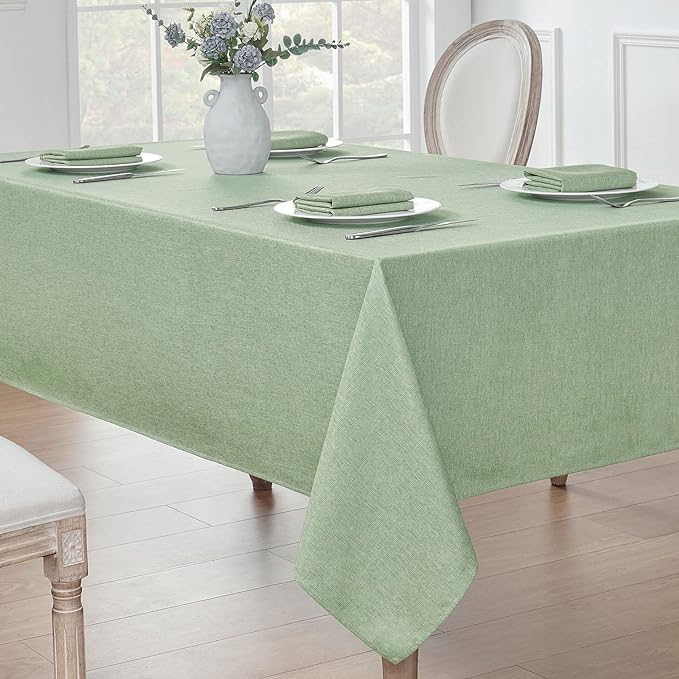 2 Pack Rectangle Tablecloth, 60x120 inch, Water Resistant Wrinkle Free Linen Textured Table Cloth Washable, Decorative Fabric Table Cover for Dining, Party and Camping, Sage Green