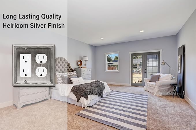 Henne Bery Sunken Pearls Heavy Duty Decorative Wall Plate Switch Plate Outlet Cover (Decorator/Duplex, Heirloom Silver)