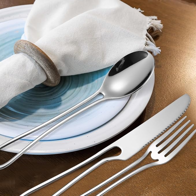 Silvery Flatware Set 4 Hollow Out Cutlery Stainless Steel Silverware 20 Pieces - Image 4