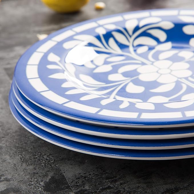 Melamine Dinnerware Set - 12 Pcs Dinner Dishes Set for 4, Plates and Bowls Set for Indoor & Outdoor Use- Dishwasher Safe, Unbreakable, Blue
