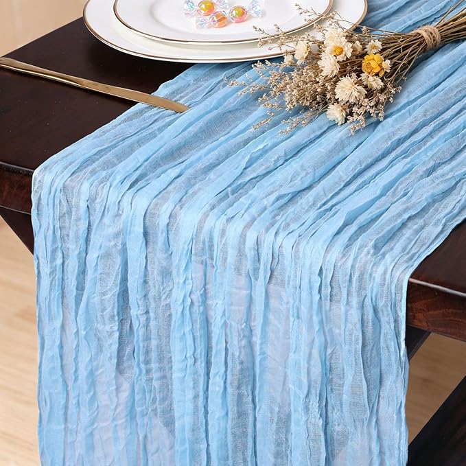Light Blue Cheesecloth Table Runner 13.3FT Long Bridal Birthday Party by TuTive