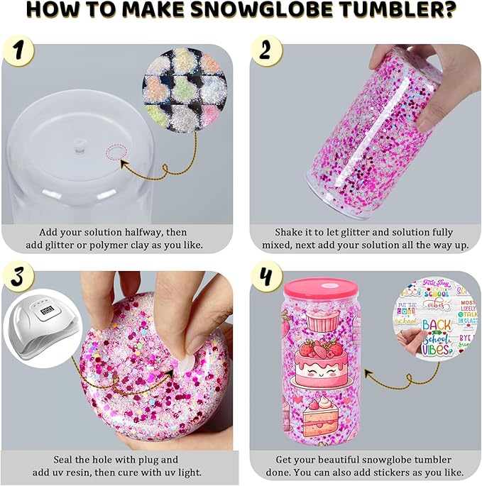 16 Oz Plastic Snowglobe Tumbler, 6 Pack Pre-Drilled Double Wall Plastic Clear - Image 5
