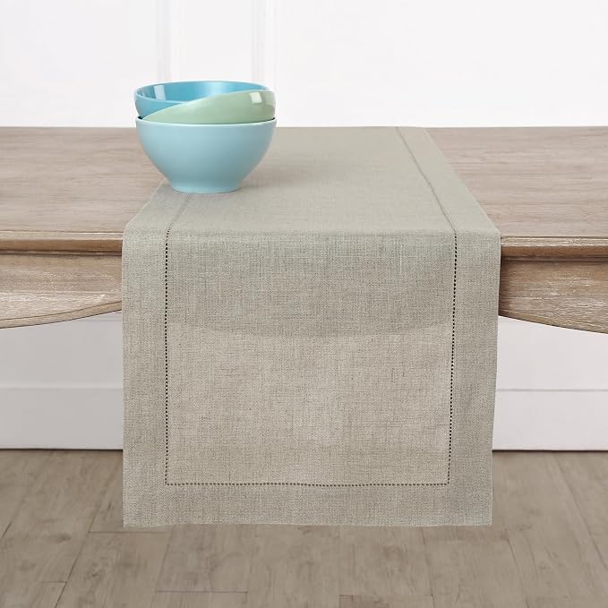 Solino Home 100% Pure Linen Table Runner Natural Hemstitch, 14 x 120 in | by SolinoHome