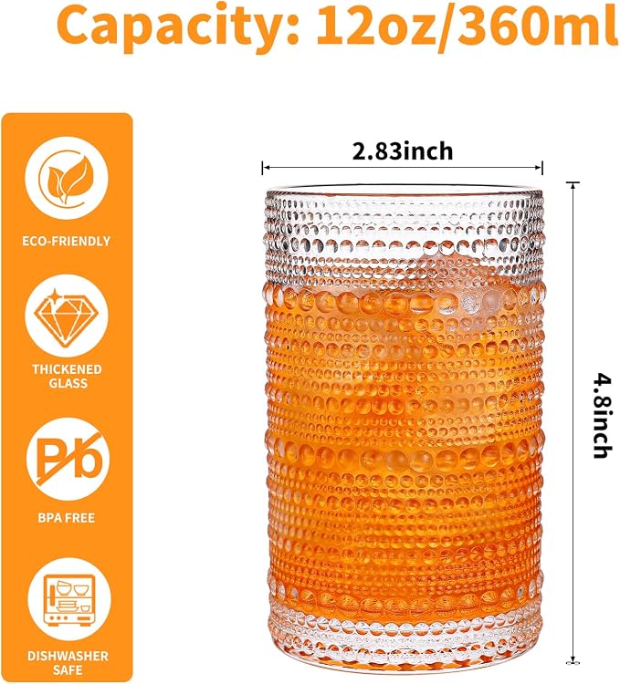 Vintage Hobnail Drinking Glasses Set of 8, 12 Oz Glass Cups - Image 3