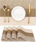 Placemats Set of 4, Vinyl Woven Place Mats Indoor Set of 4 Washable Wipeable PVC Table Mats Heat-Resistant Non Slip Placemat for Kitchen Dining Outdoor Table (Beige Light Brown, Set of 4)