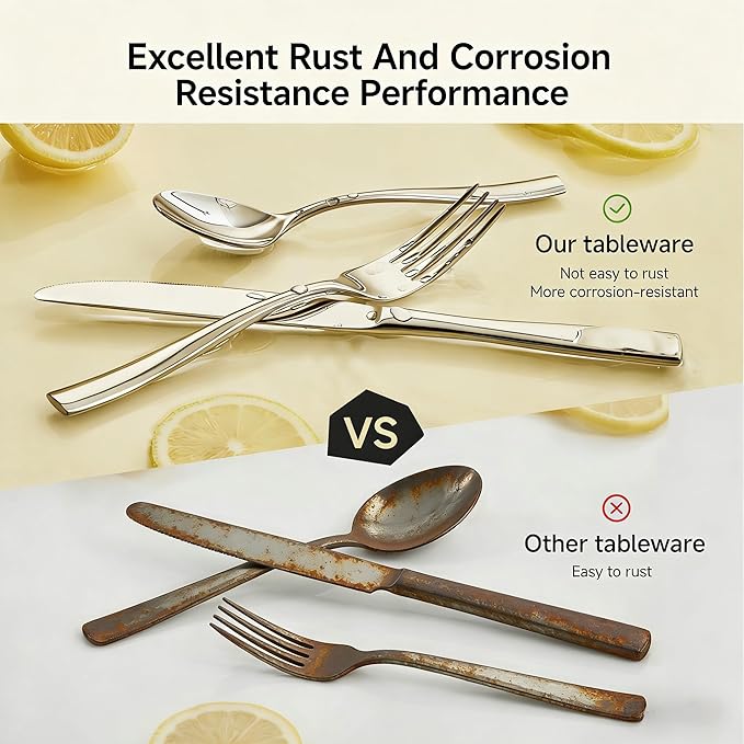 KINGSTONE Silverware Set for 4, 20-Piece Stainless Steel Flatware Set with Forks, Knives, Spoons, Dishwasher Safe Cutlery Set for Home, Wedding, Rust-proof