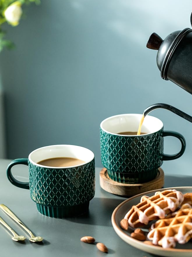 LYEOBOH Coffee Mug Set Porcelain Stackable Coffee Mugs - Image 4