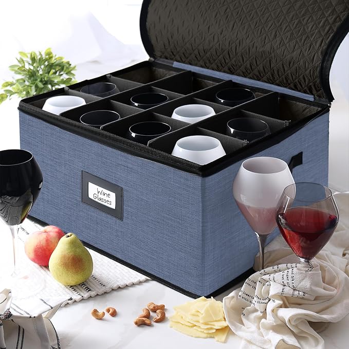 Wine Glass Storage Box with Dividers, 2 Pack Stackable Stemware Storage Cases - Image 6