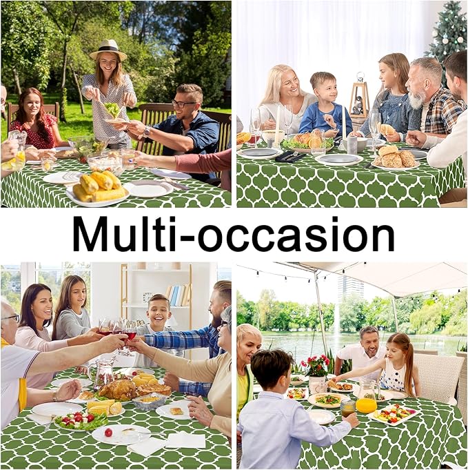 Smiry Rectangle Table Cloth, Waterproof Vinyl Tablecloth with Flannel Backing for Rectangle Tables, Wipeable Spillproof Plastic Tablecloths for Dining, Camping, Indoor and Outdoor (52"x70", Green)