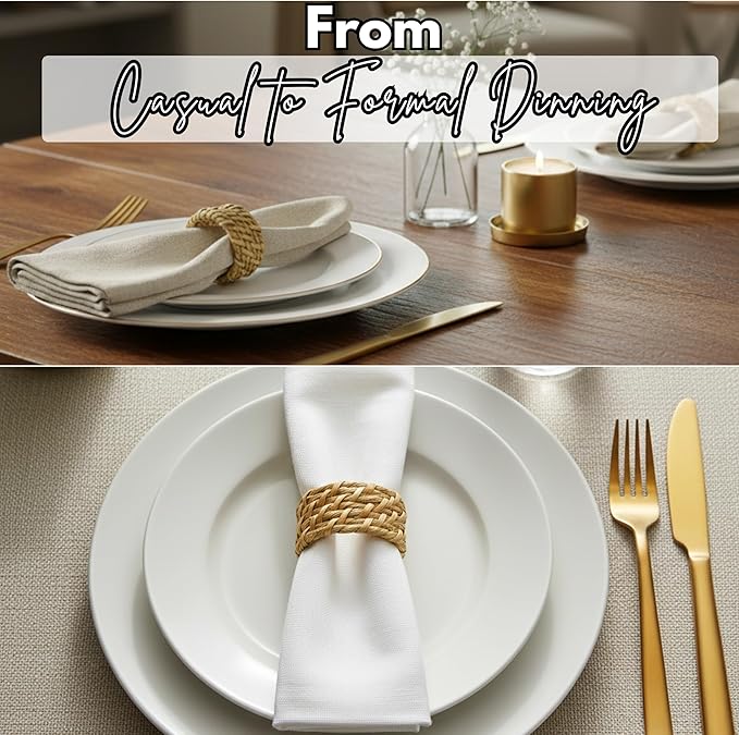 ALPHA Living HOME Rattan Napkin Rings Set of 12 - Handcrafted Cane Serviette Holders for Table Decor, Weddings, Parties, Dinners, Rustic Boho Style Napkin Rings Natural