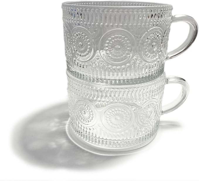 Vintage Embossed Sunflower Retro Glass Coffee Mug Cup 14 ounce Stackable - Image 3