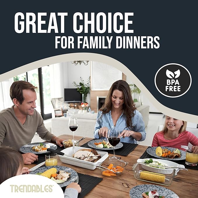 Trendables Disposable Dinnerware Decorative Plates Plastic Disposable Plates Set For 20 Guests 20 x 8 Inch Dessert Plate & 20 x 10 Inch Wedding Party Plate Set Garden Damask