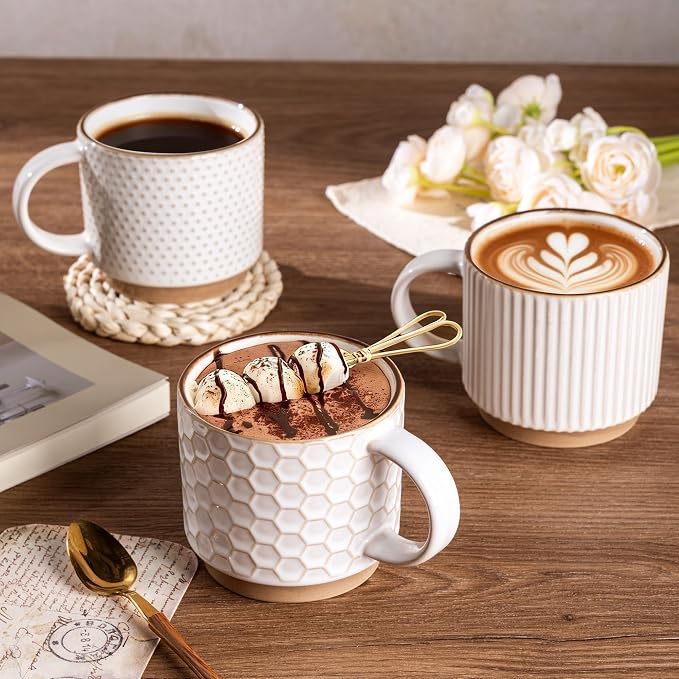 GBhome 12 OZ Stackable Coffee Mugs Set of 4, Ceramic Coffee Cups Set | 4 - Image 5