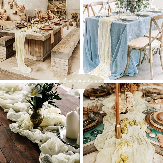 12 Pcs Beige Cheesecloth Table Runner 10FT Runner - Image 6