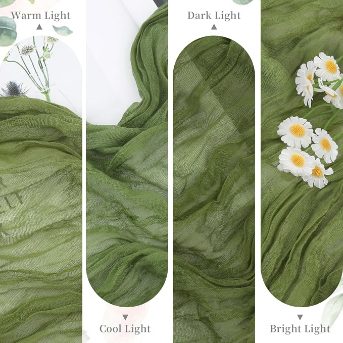 6 Pack Olive Green Cheesecloth Table Runner 35x120inch, Summer Gauze Fabric - Image 4