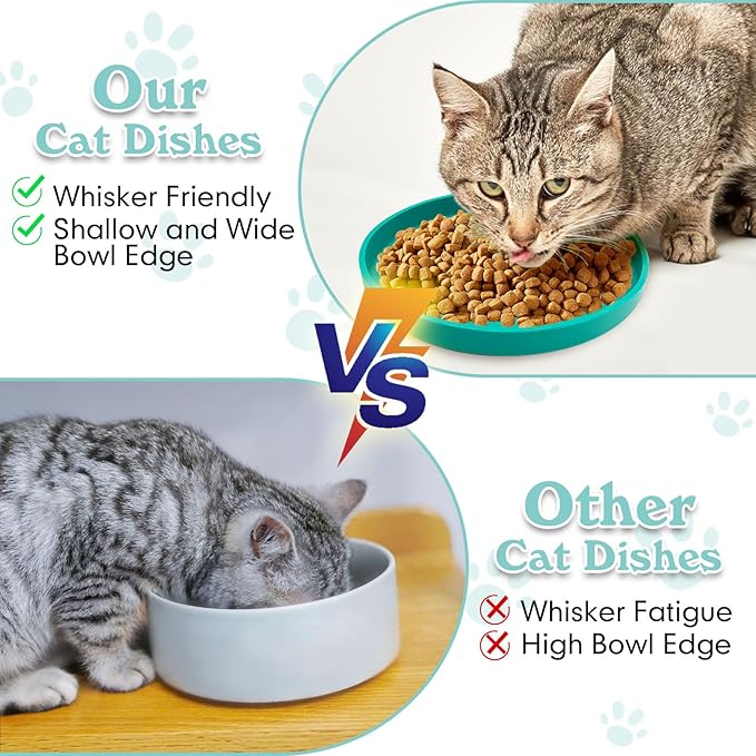 Silicone Cat Food Bowl Shallow Dishes 5.9in Wide Cats Bowls 3 Pcs Kitty Plates Relief Whisker Fatigue Puppy Feeding Bowl for Dry and Wet Food Indoor (Blue + Pink + Green)