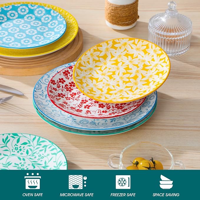 vancasso 10.25" Pastel Dinner Plates Set of 6, Vintage Ceramic | Microwave - Image 3